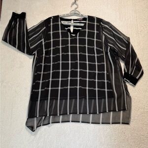 Vince Camuto Black & White Plaid Tunic Top Size 2X New